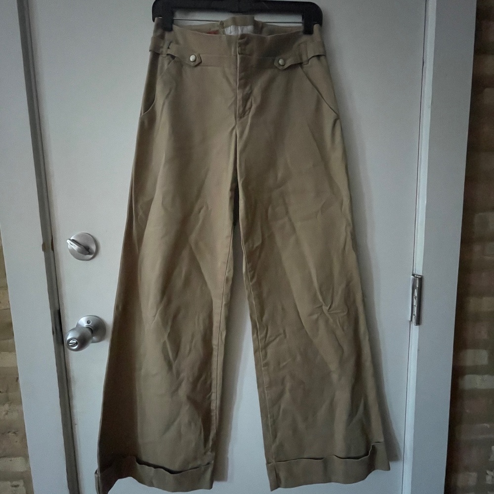 Anthropologie Wide Leg Khaki Trousers